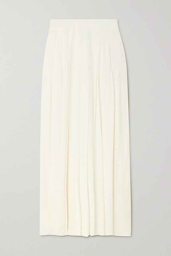 Akris Pleated Bouclé Maxi Skirt - Ivory - ShopStyle