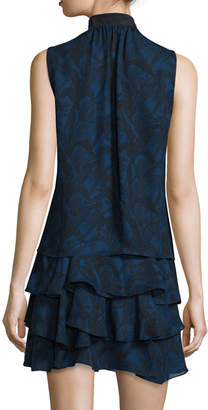 Derek Lam 10 Crosby Sleeveless Printed Silk Tiered Mini Dress, Indigo