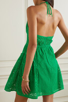 Thumbnail for your product : Self-Portrait Paneled Broderie Anglaise Cotton-voile Halterneck Mini Dress - Green