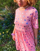 Thumbnail for your product : Urban Threads smock dress in pink with metallic polka dot