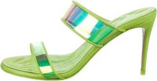 Christian Louboutin Patent Leather Slides Green & Metallic PVC Trim Designer