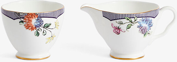 Wedgwood Fortune Floral-Motif Bone-China Sugar Pot and Creamer 143ml