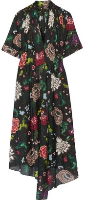 Adam Lippes Gathered Floral-print Cotton-voile Dress - Black