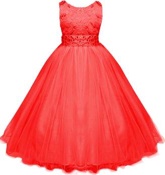 Shiny Toddler Big Girls Sequins Laces with Glitters Wedding Flower Long Dress 12-13
