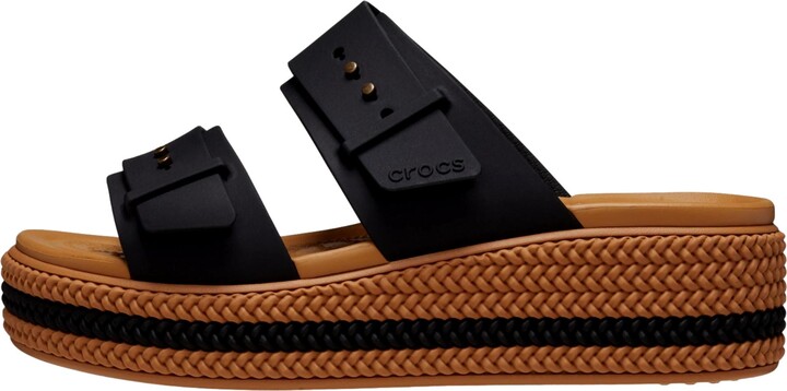 Crocs Brooklyn Buckle Low Wedge Black 209978-001 Women's