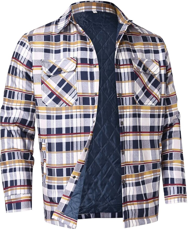 NJGRAE Men's Fleece Lined Flannel Shirt Jacket Long Sleeve Flannel Shirt  for Men Casual Button Down Brushed Cotton Shirt (B-e - ShopStyle