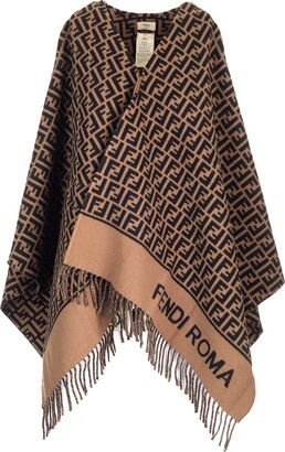 FENDI Wool and cashmere poncho with leather profiles $2100 BRAND