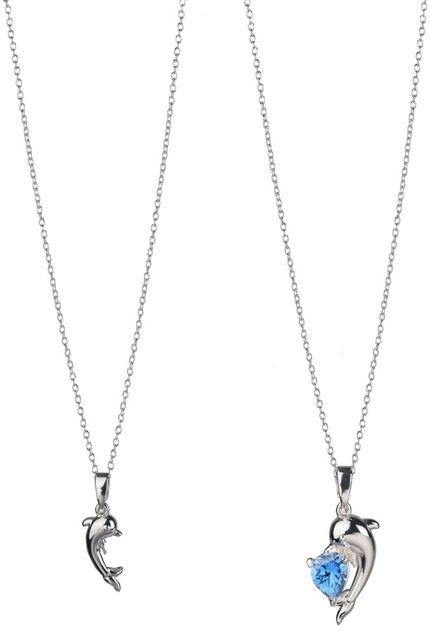 Sterling Silver Dolphin black Agate enamel pendant necklace w Chian Gift Box L38 