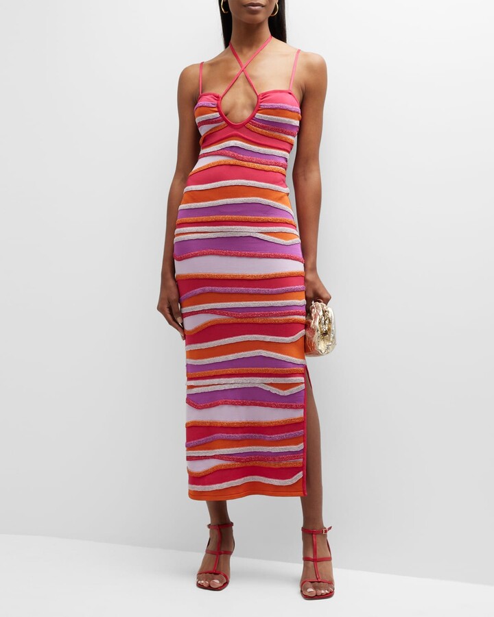 PAOLA BERNARDI Rebecca Strappy Striped Halter Midi Dress - ShopStyle