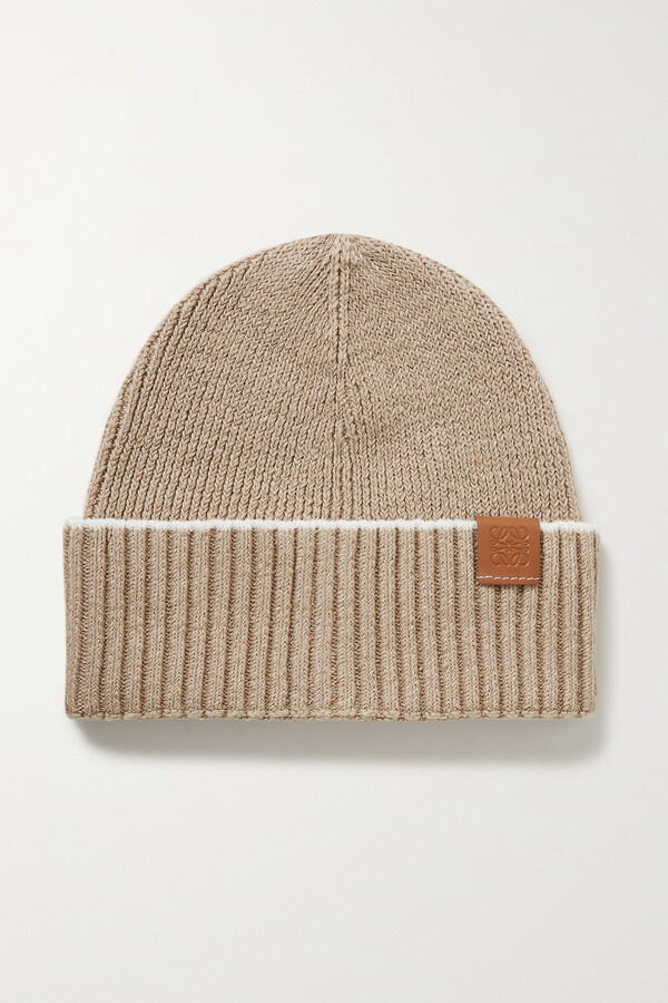 Loewe Leather-trimmed Ribbed Linen-blend Beanie - Neutrals - ShopStyle Hats