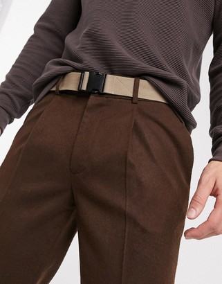 ASOS DESIGN slim crop smart trousers with belt in brown texture