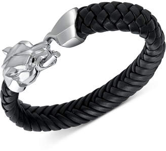 Effy Men's Woven Leather Panther Bracelet in Sterling Silver