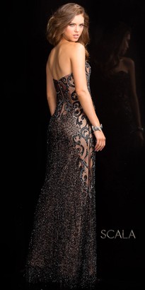 Scala Damask Sequin Motif Evening Dress