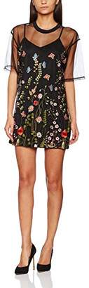 Jaded London Women's Floral Embroidered Mesh T-Shirt Dress,6 (Manufacturer Size:X-Small)