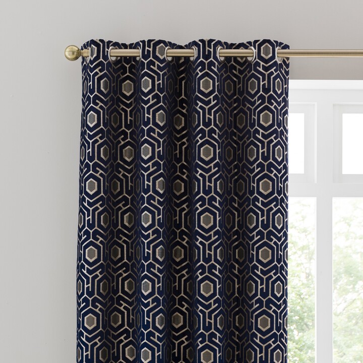 Dunelm Geo Cut Velvet Navy Eyelet Curtains Navy Blue/Gold ShopStyle