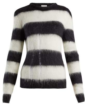 Saint Laurent Striped Mohair Blend Sweater - Womens - Black White