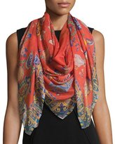 Thumbnail for your product : Etro Bombay Cashmere & Silk Shadow Floral Scarf, Red