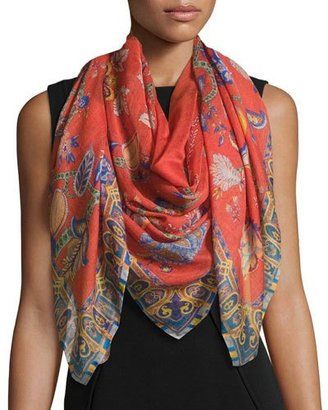 Etro Bombay Cashmere & Silk Shadow Floral Scarf, Red