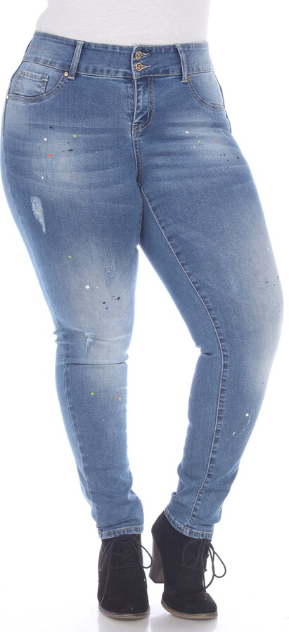 White Mark Fashion White Mark Women’s Plus Size Paint Splatter Denim Skinny Jeans