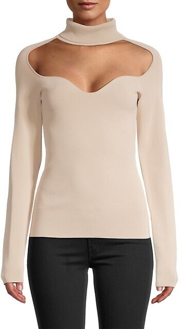 Love Scarlett Womens Turtleneck Top with Front Cut Out and Lace Overlay 