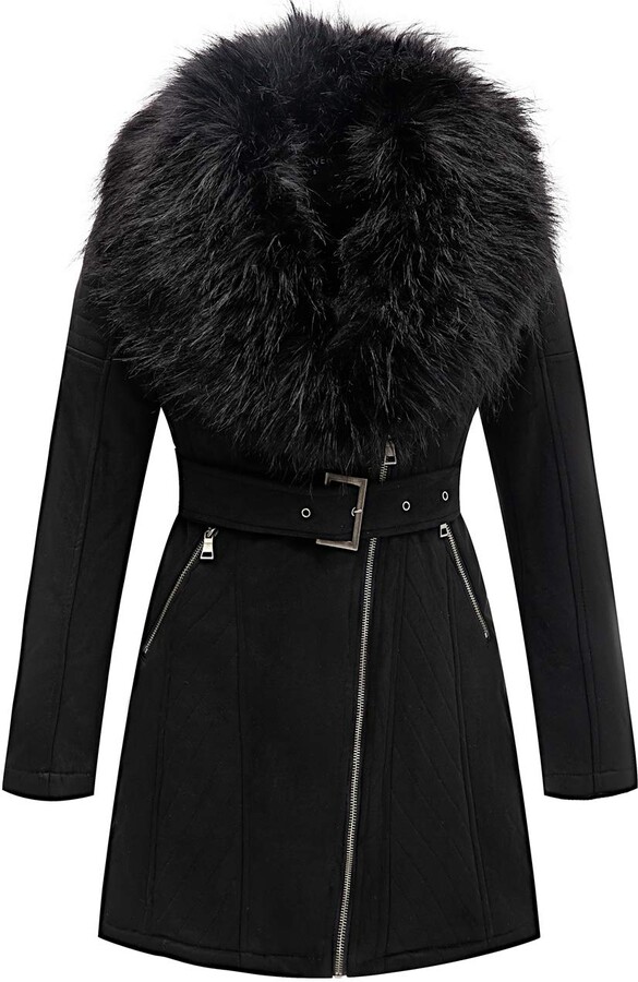 Biker Style Leather Jacket with Detachable Faux Fur Collar and Fleece Lining Short Jack for Winter 3 Colors Bellivera Women’s Faux Suede Jacket Autumn 