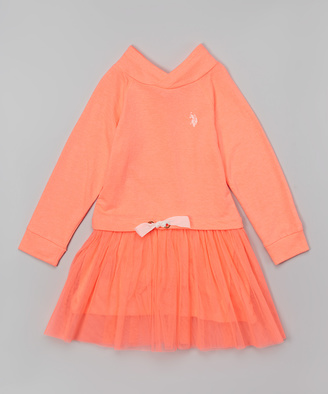 U.S. Polo Assn. Neon Orange Cowl Neck Dress - Girls
