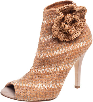 Dolce & Gabbana Beige Raffia Peep Toe Ankle Boots Size 39 - ShopStyle