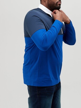 Boss Big & Tall One Story Plisy Long Sleeve Polo Shirt - Bright Blue