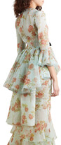 Thumbnail for your product : Brock Collection Ruffled Velvet-trimmed Floral-print Silk-organza Peplum Jacket