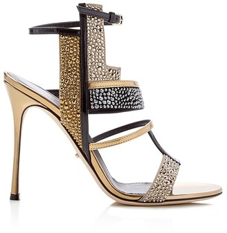 Sergio Rossi Tamara Metallic Embellished High Heel Sandals