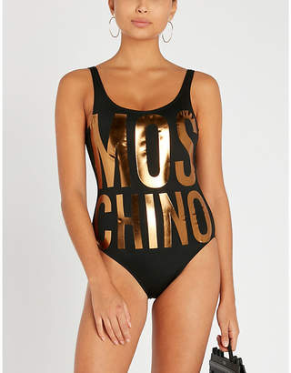 Moschino Metallic-logo high-leg swimsuit