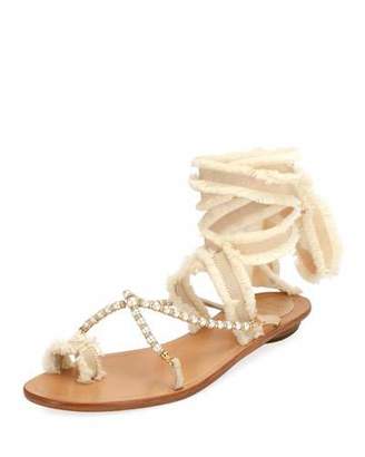 Rene Caovilla Pearlescent Ribbon Flat Sandals, Beige