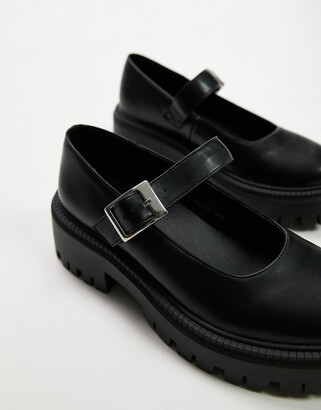 Topshop Amy chunky flat shoe with buckle in black