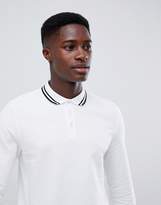 Thumbnail for your product : ASOS DESIGN long sleeve pique polo shirt with tipping in white