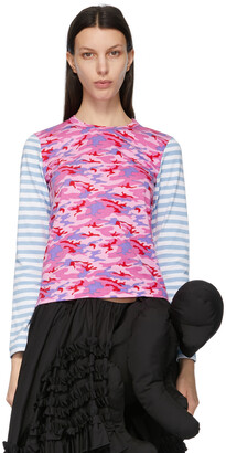 COMME DES GARÇONS GIRL Blue Camo & Stripe Long Sleeve T-Shirt