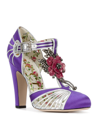 Gucci T-strap floral applique pumps
