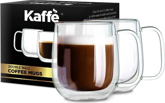 Kaffe Kaffe10ozDouble-WallBorosilicateGlassCups-Setof2:Dishwasher-SafeGlassCoffeeMugsforHotBeverages