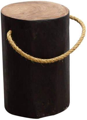 The Orchard Furniture Natural Teak Round Black Stool Side Table With Rope