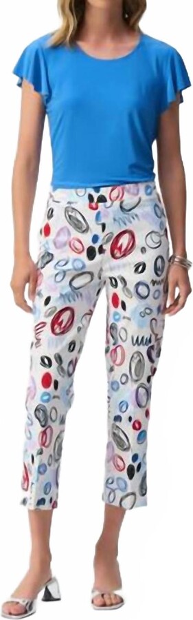 Joseph Ribkoff Abstract Print Crop Pants In White