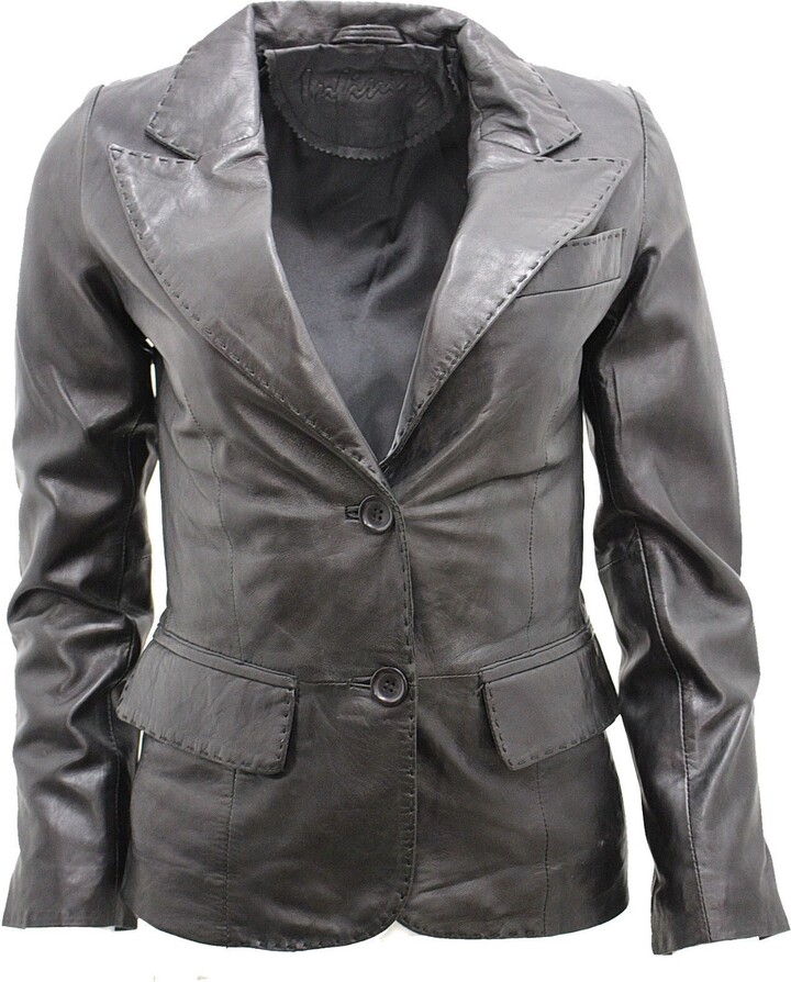 Infinity Leather Womens 2 Button Leather Blazer Jacket-Newport
