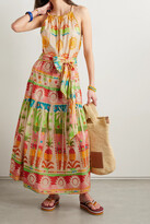 Thumbnail for your product : Farm Rio Belted Tiered Printed Cotton Maxi Dress - medium