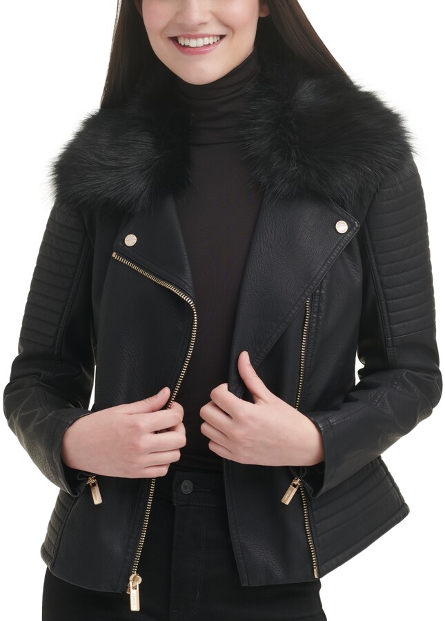 fur trim moto jacket