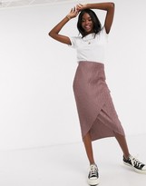 Thumbnail for your product : ASOS DESIGN plisse column midi skirt with wrap detail in mink