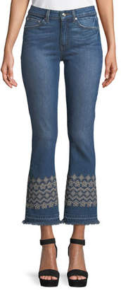 Derek Lam 10 Crosby Jane Mid-Rise Flip-Flop Flare Jeans w/ Eyelet Embroidery