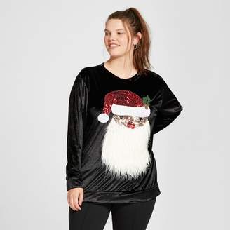 Miss Chievous Women's Plus Size Santa Velour Pullover Sweater (Juniors' Black
