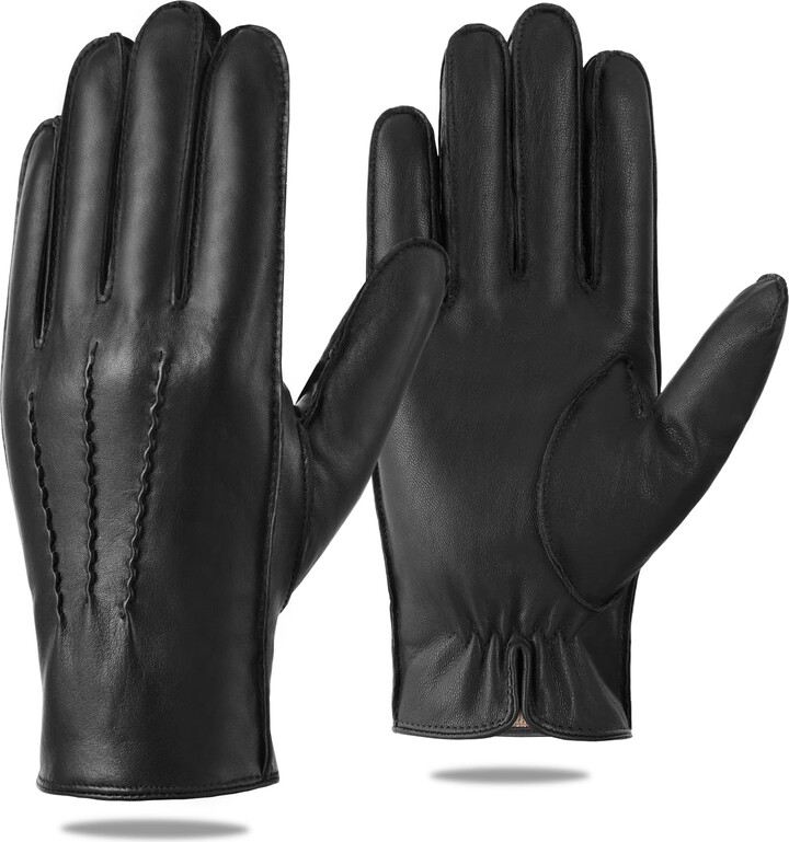 GSG SINCE 1998 GSG Mens Leather Gloves Winter Sheepskin Touchscreen Winter Warm Wool Lined