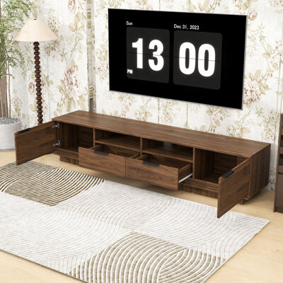 TV Stand with 2 Drawers, 2 Cabinets, Soft-Close Hinges and Cable Management