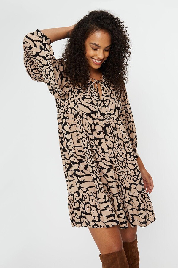 Dorothy Perkins Womens Camel Large Animal Print Smock Dress - ShopStyle