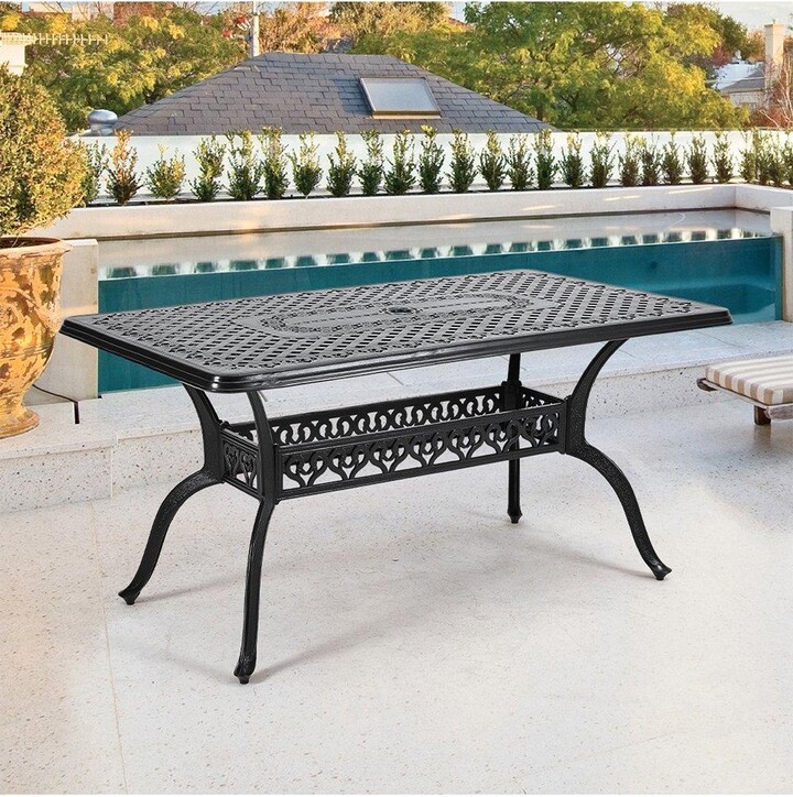 Living and Home Outdoor Cast Aluminum Square Patio Table with Umbrella
