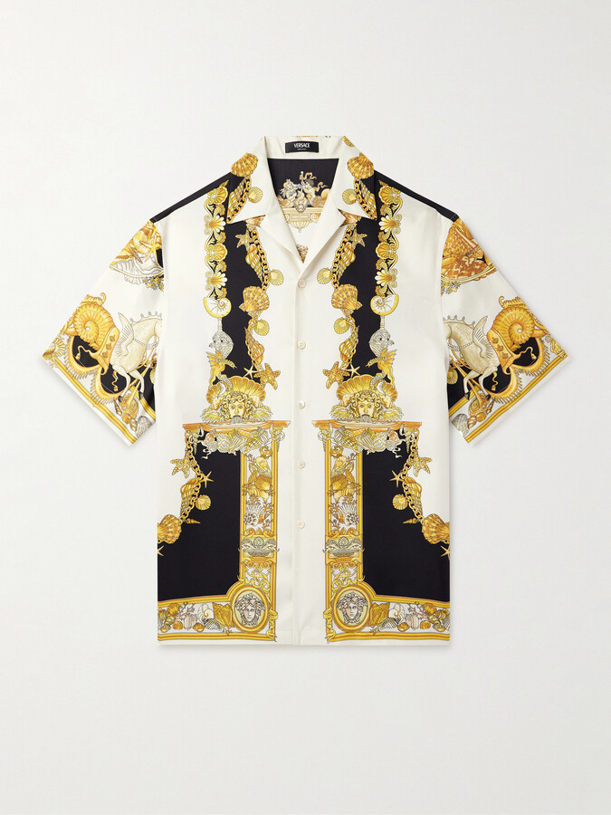 Camp-Collar Printed Silk-Twill Shirt